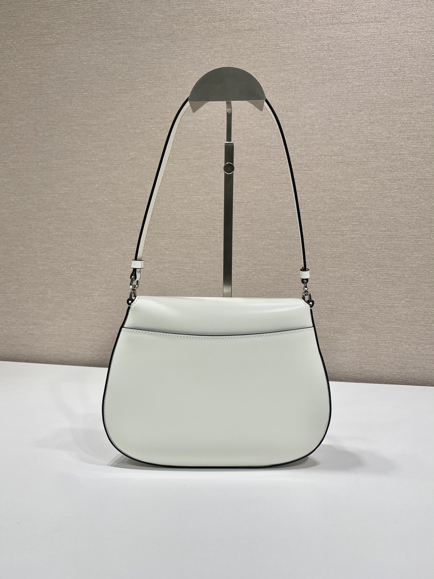 Prada Cleo Brushed Leather Shoulder Bag With Flap White 1BD311